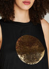 Black Sequin Sun Extreme High Low Vest, Black, large