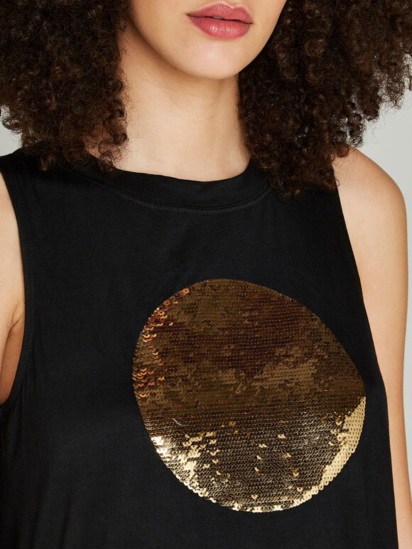 Black Sequin Sun Extreme High Low Vest, Black, large