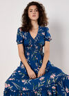Watercolour Floral Smocked Maxi Dress, Blue, large