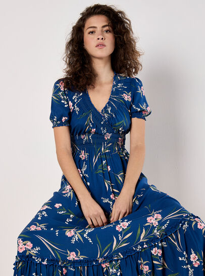 Watercolour Floral Smocked Maxi Dress
