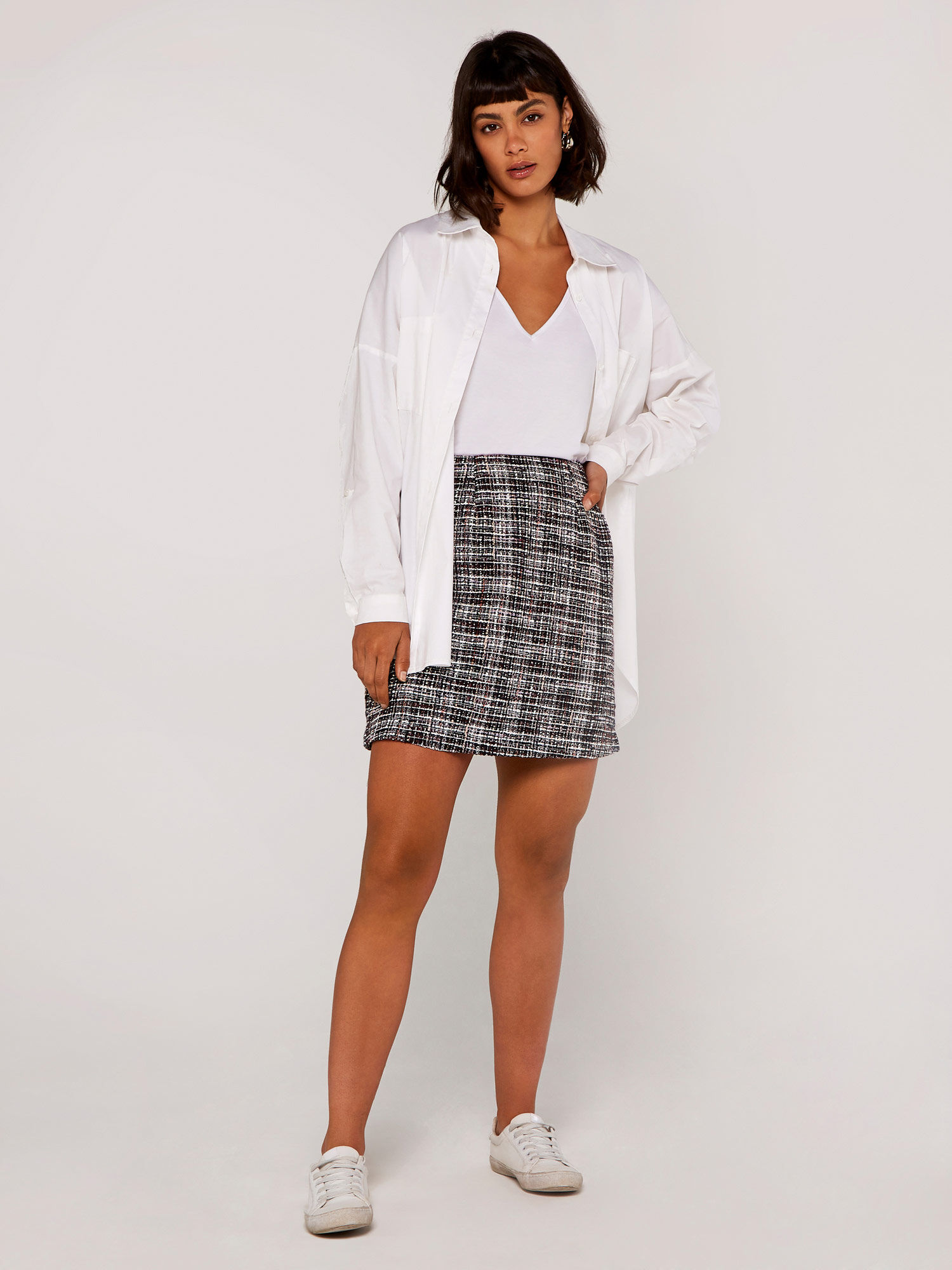 Woven Tweed Skirt Apricot Clothing