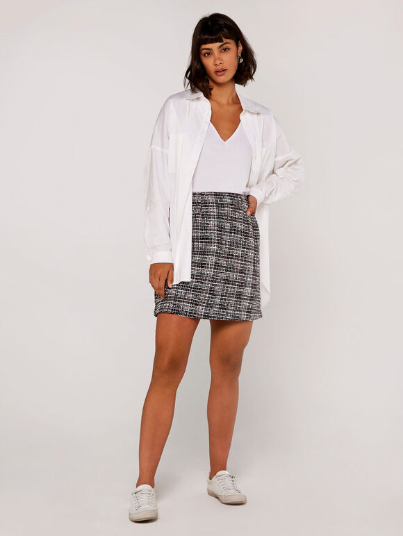Woven Tweed Skirt, Burgundy, large