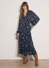 Folk Floral Blouse, Navy, large