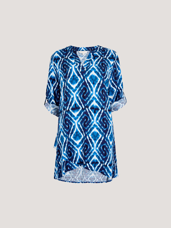 Tie Dye Swirl Tunic Top, Blue, large