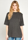 Entwined Lines Rib Mock Neck Top, Grey, large