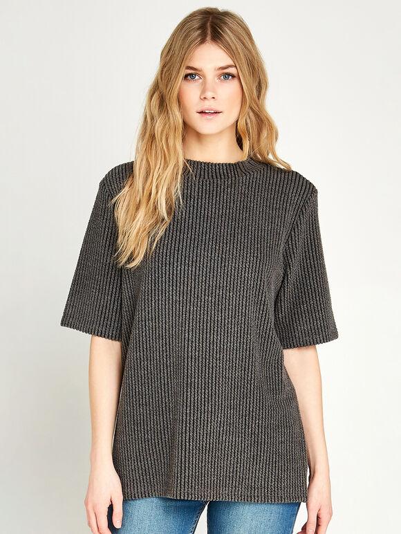 Entwined Lines Rib Mock Neck Top, Grey, large