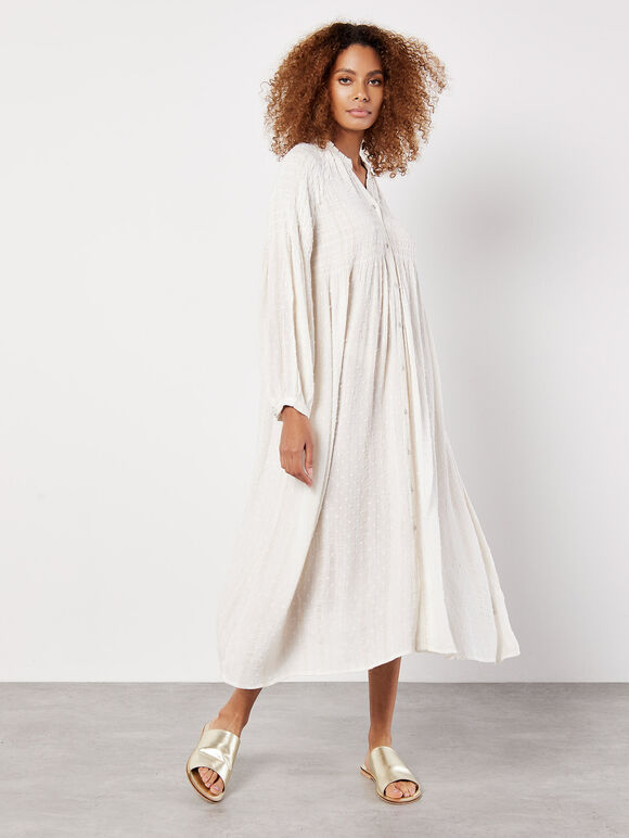 Shimmer Stripe Dobby Shirt Midi Dress, White, large