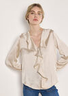 Textured Satin Ruffle Blouse, Cream, large