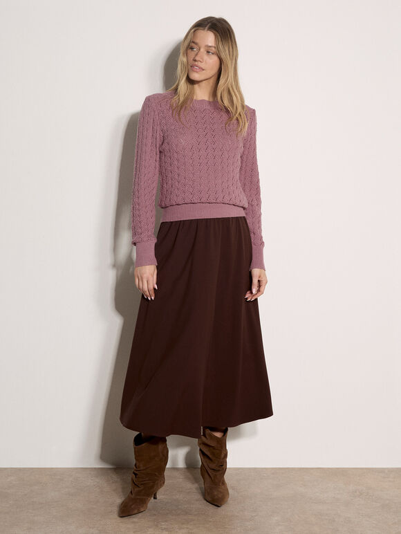 Scallop Pointelle Knit Jumper, Pink, large