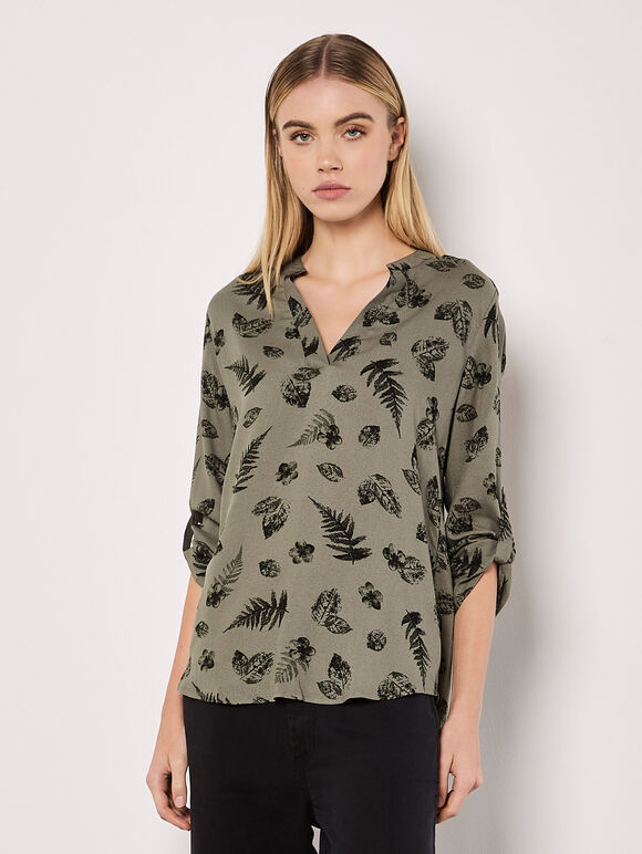 Botanical Leaf Lightweight Blouse, Khaki, large