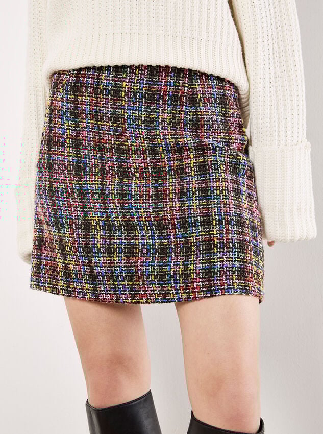 Multicoloured Tweed Mini Skirt, Black, large