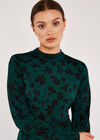 Floral Mock Neck Dress, Green, large