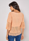 Embroidered Cotton Mesh Blouse, Peach, large