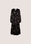 Metallic Shimmer Floral Silhouette Midi Dress, Black, large