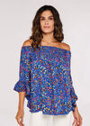 Ditsy Spray Bardot Top, Blue, large