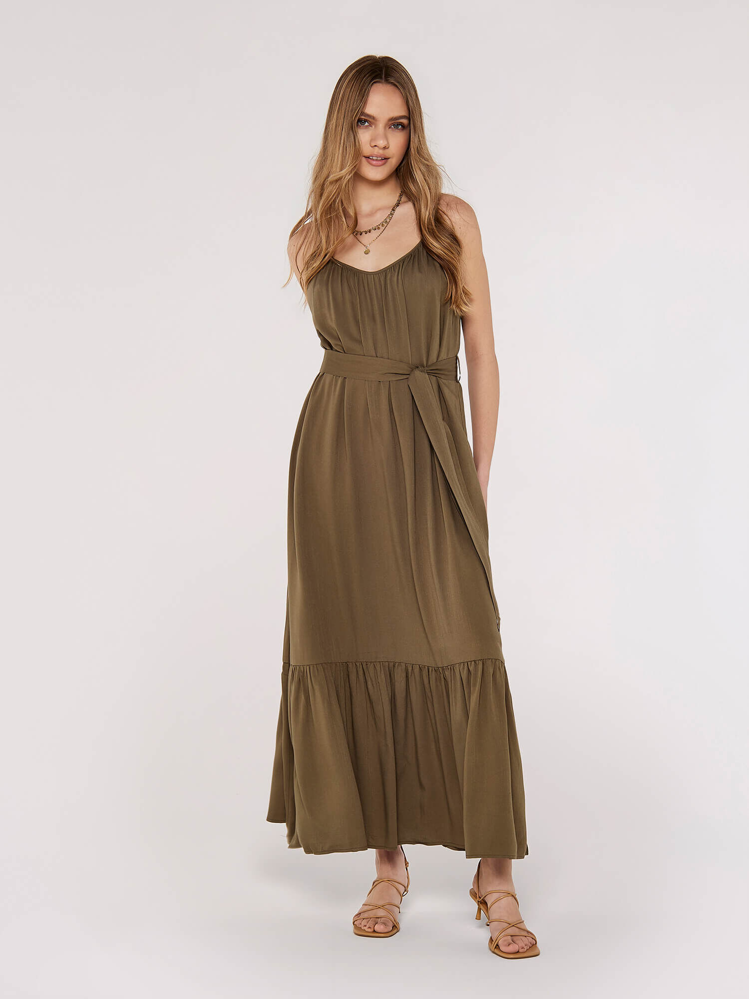 Twill Cami Maxi Dress Apricot Clothing