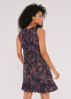 Paisley V Neck Ruffle Trim Dress, Navy, large