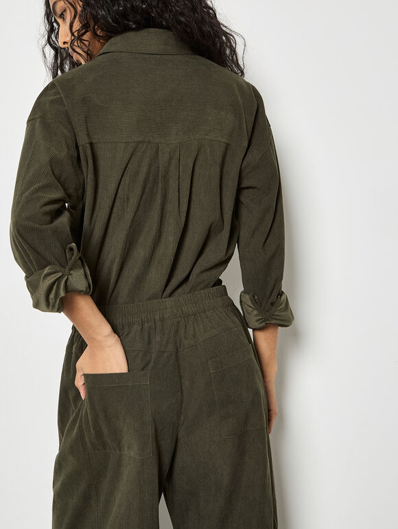 Cord Wide-Leg Trousers, Khaki, large