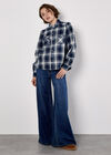 Washed Check Western Shirt, Blue, large