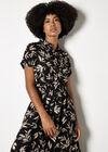 Textured Leaf Shirt Midi Dress, Black, large
