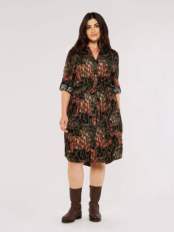 Curve Brushstroke Mini Dress, Khaki, large