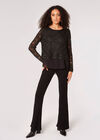 Sequin Chiffon Layered Knit Top, Black, large