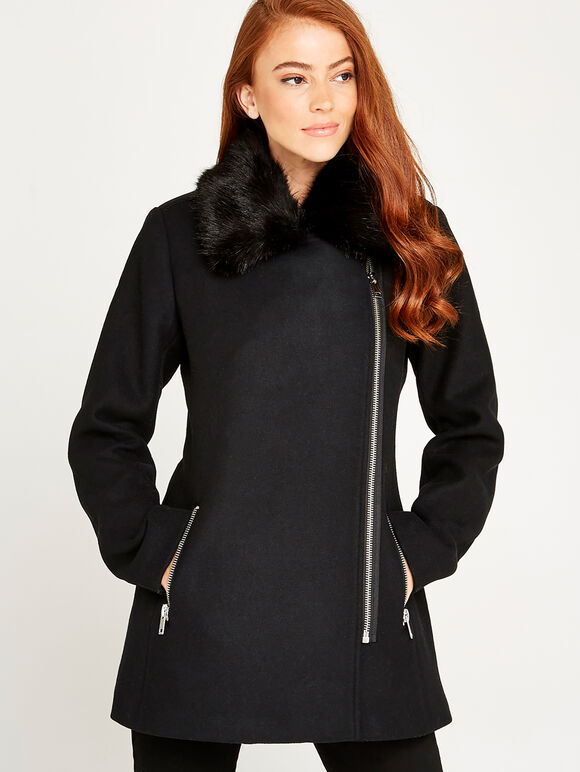 Longline Biker Jacket, Black, large