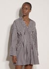 Stripe Shirt Cotton Mini Dress, Brown, large
