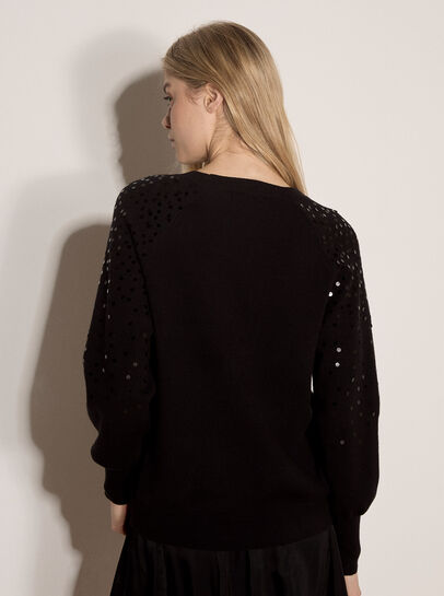 Sequin Sleeve Ribbed Knit Jumper