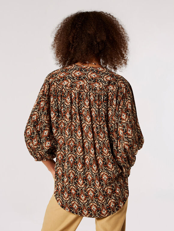 Ikat Tile Print Wrap Top, Rust, large