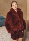 Faux Fur Short Coat, Burgundy, large
