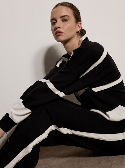 Monochrome Stripe Wide-Leg Knitted Trousers