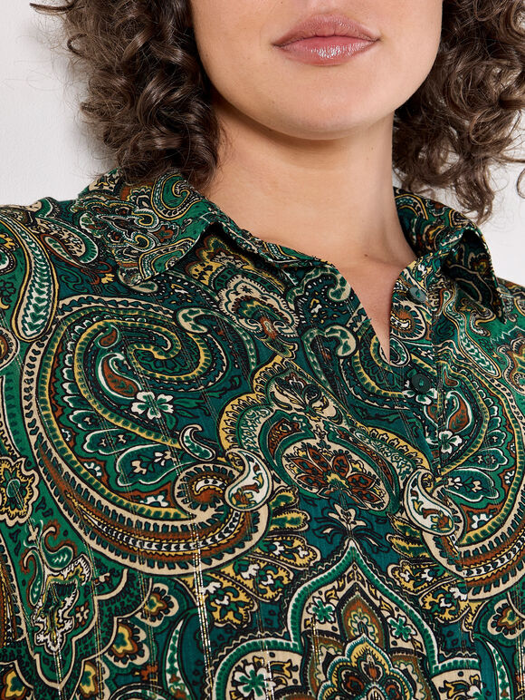 Curve Paisley Sparkle Shirt, Green, large