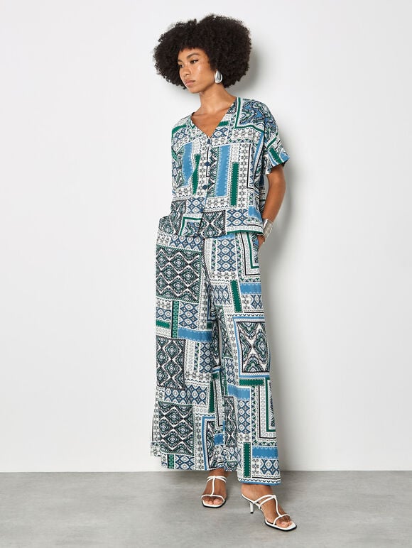 Folk Patchwork Blouse, Blue, large