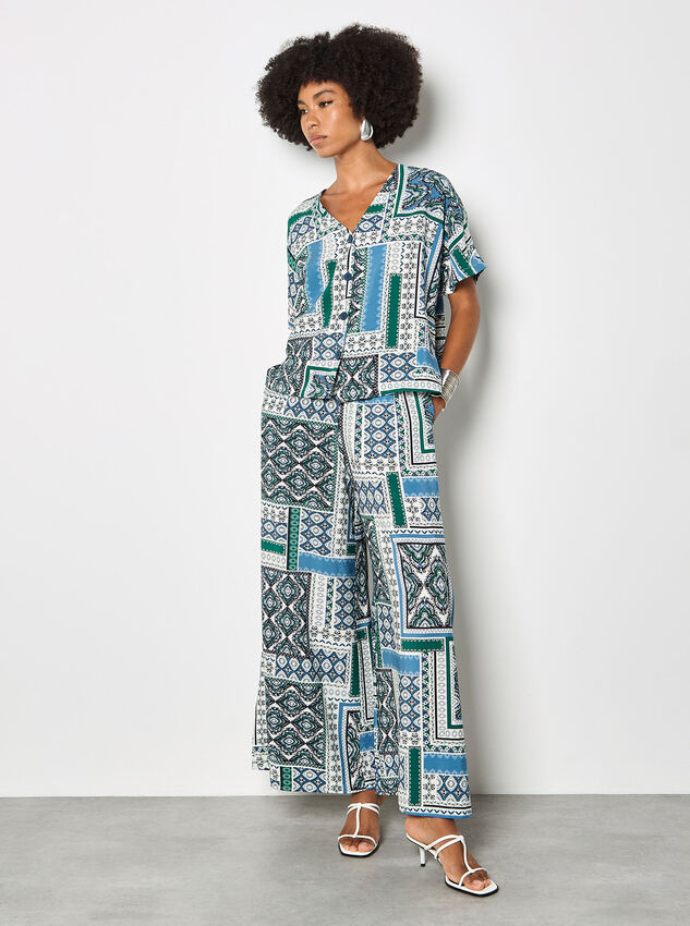 Folk Patchwork Blouse, Blue, large