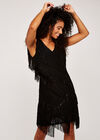 Sequin & Tassel Mini Dress, Black, large
