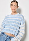 Contrast Stripe Cropped Jumper, Sky Blue, large