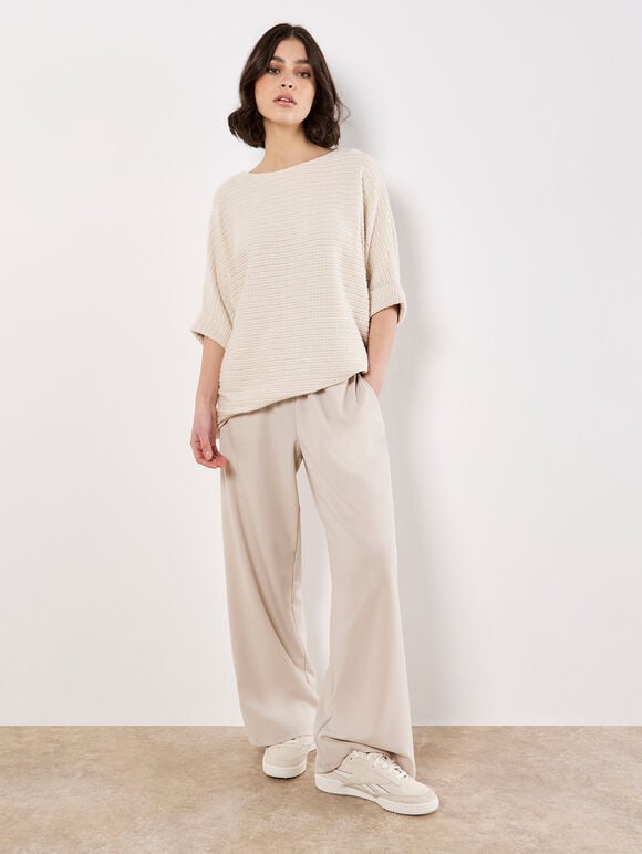 Textured Cable Knit Batwing Oversized Top, Stone, large
