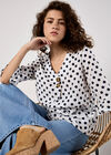 Polka Dot Bell Sleeve Blouse, White, large