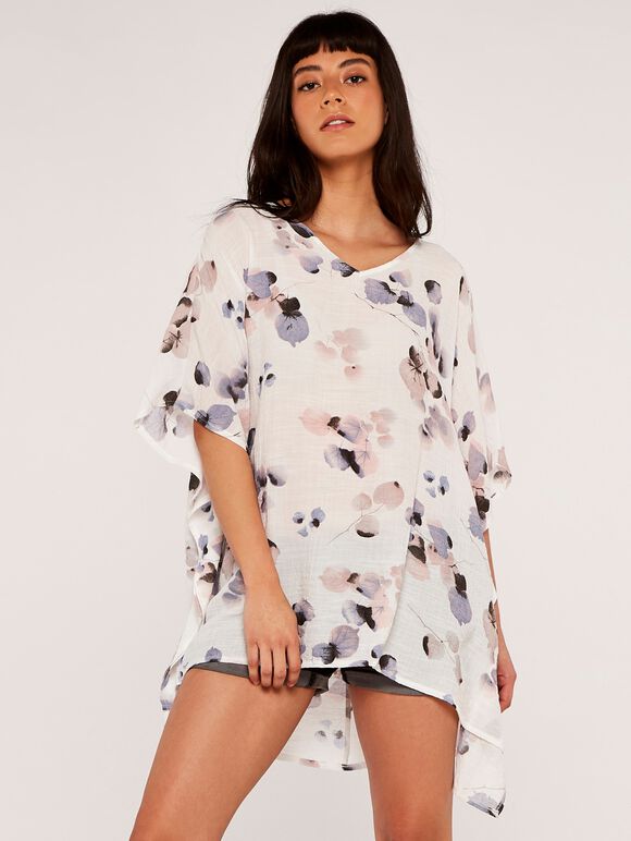 Painted Leaves Top, Cream, large