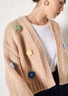 Applique Daisies Chunky Knit Cardigan, Stone, large