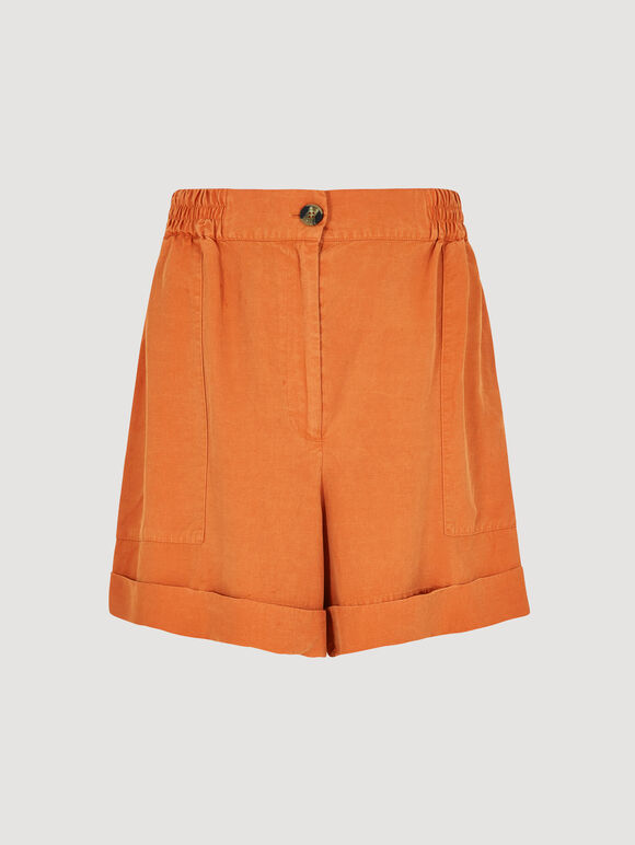 Rolled Hem Woven Shorts, Orange, large