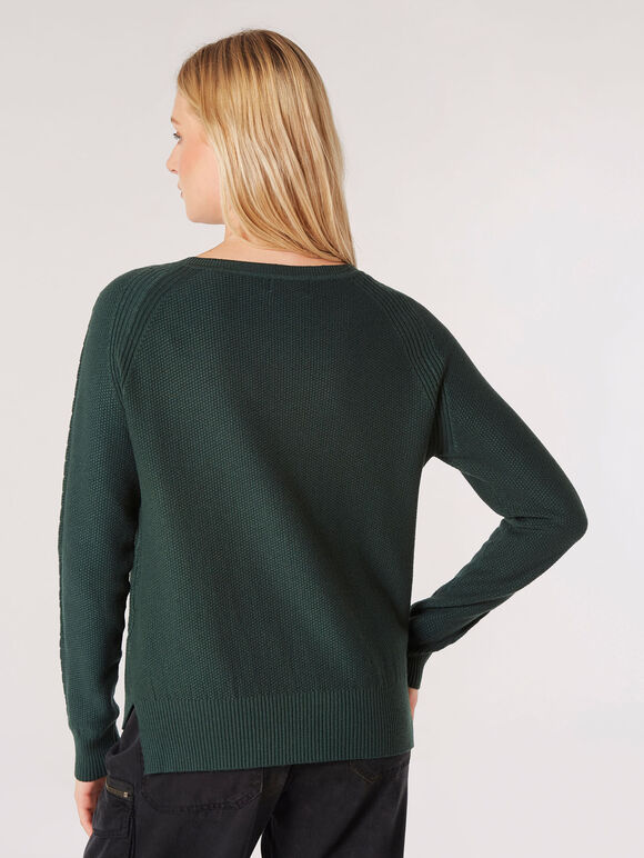 Waffle Knit Aran Jumper, Green, large