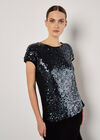 Sequin Embellished T-Shirt, Dark Grey - Charcoal, large