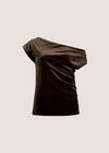 Draped One-Shoulder Asymmetric Velvet Top, Brown, large