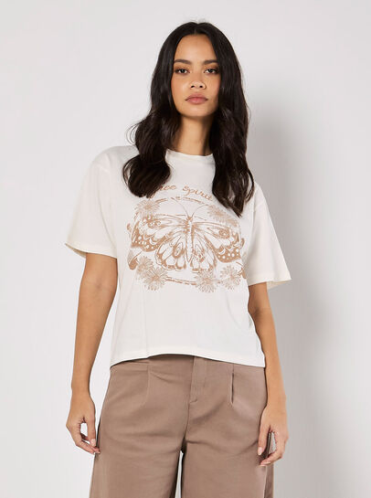 Free Spirit Embroidered Butterfly T-Shirt