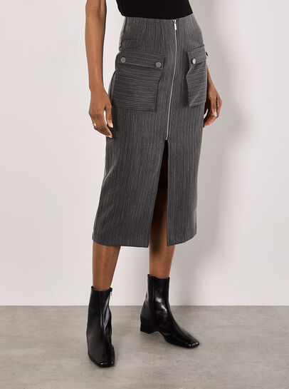 Pinstripe Cargo Midi Skirt