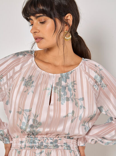 Silhouette Floral Satin Shimmer Maxi Dress