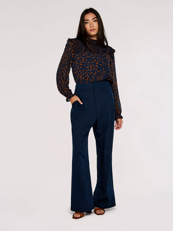 Animal Print Chiffon Top, Navy, large