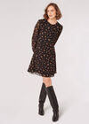 Ditsy Floral Chiffon Mini Dress, Black, large